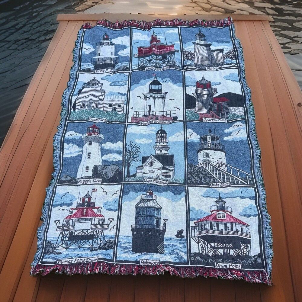 Goodwin Weavers East Coast Lighthouse Tapestry Blanket 60X45 Throw Fisherman